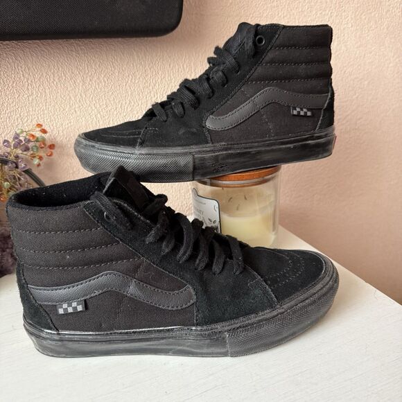 Vans Skateboarding Men Sz 6.5 triple Black Suede High Top Pop Cush Sneakers SK8